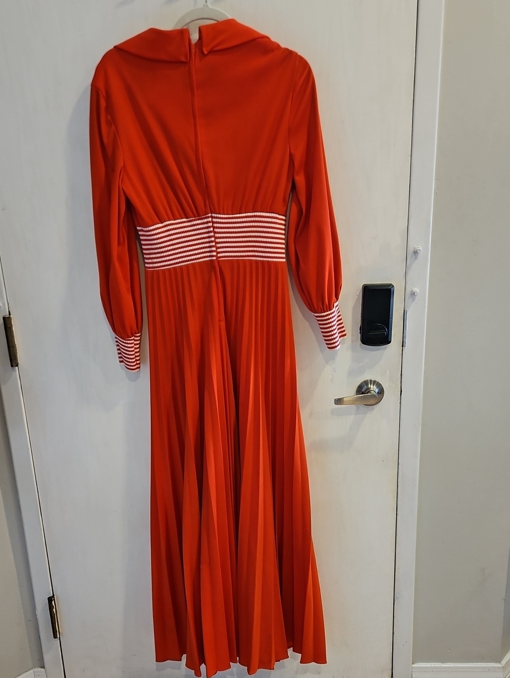 Vintage 70's Dress Red Long Sleeve Pleated Maci Skirt 14 - Picture 3 of 9